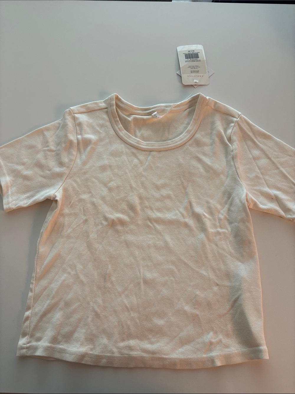 Fabletics Cream Ribbed Slim Tee